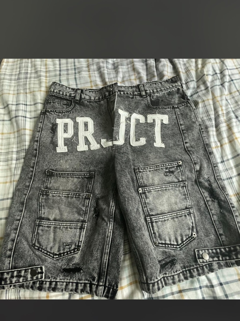 Black Acid-Wash Denim Men’s Cargo Shorts